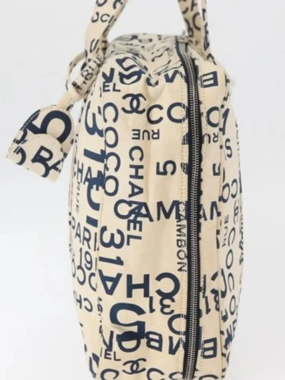 CHANEL By Sea Line Tote Bag Canvas White Silver CC Auth 178508